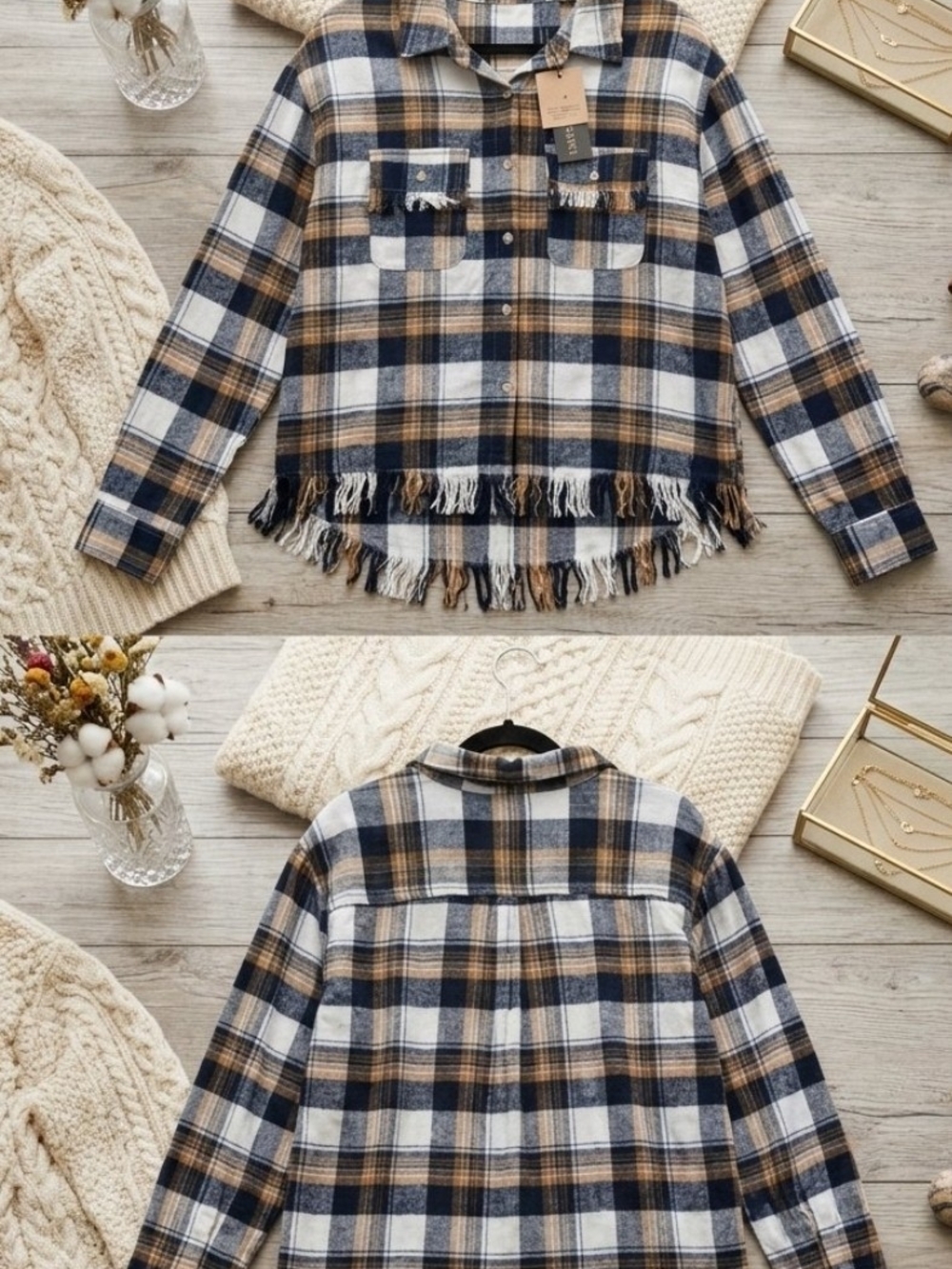 Sabrina Carpenter frayed fringe hem plaid flannel shirt. New With Tags. XL